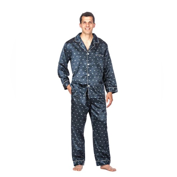 Noble Mount Men’s Premium Satin Pajama Set Navy with Boats Size Medium - Picture 1 of 6